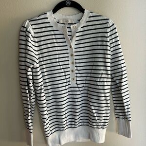 LOFT Navy and Cream Striped Cardigan
